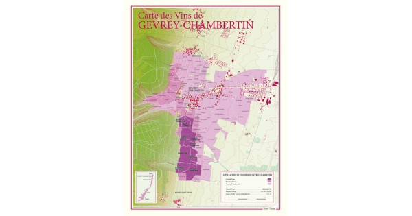 Carte parcellaire de Gevrey-Chambertin Benoît France 30 × 40 cm, grands crus en couleur