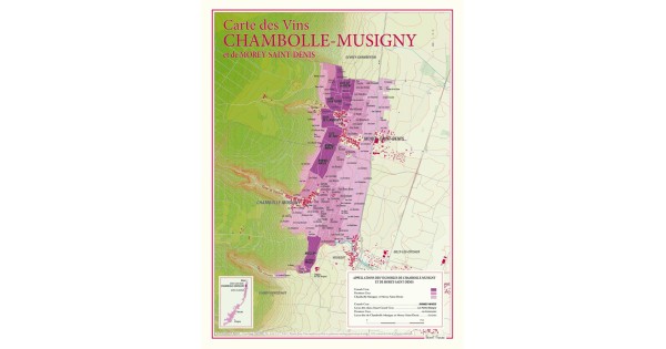 Carte de Chambolle-Musigny et Morey-Saint-Denis Benoît France 30 × 40 cm, climats délimités