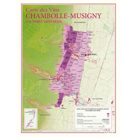 Carte de Chambolle-Musigny et Morey-Saint-Denis Benoît France 30 × 40 cm, climats délimités