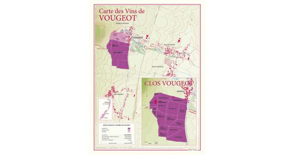 Carte de Vougeot Benoît France 30 × 40 cm avec encart agrandi du Clos de Vougeot