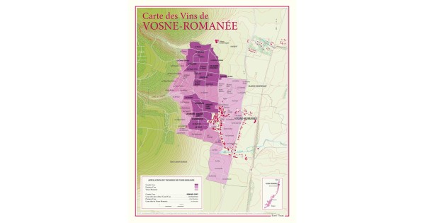Carte de Vosne-Romanée Benoît France 30 × 40 cm avec les grands crus et climats délimités