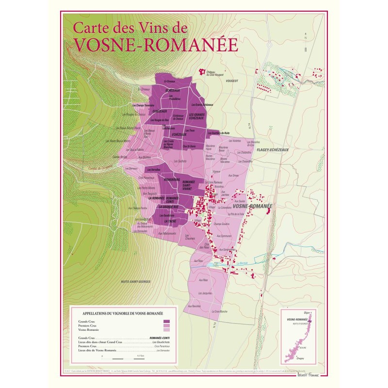Carte de Vosne-Romanée Benoît France 30 × 40 cm avec les grands crus et climats délimités