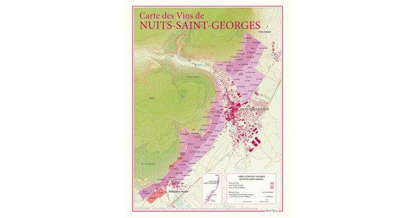 Carte de Nuits-Saint-Georges Benoît France 30 × 40 cm, premiers crus et lieux-dits