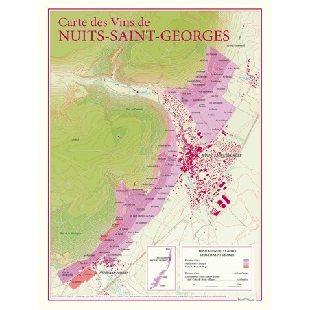 Carte de Nuits-Saint-Georges Benoît France 30 × 40 cm, premiers crus et lieux-dits