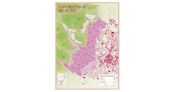 Carte des vins de Beaune Benoît France 30 × 40 cm, premiers crus et climats en couleur