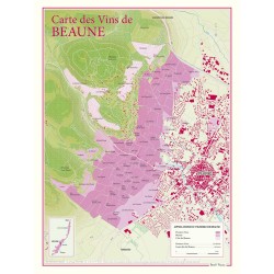 Carte des vins de Beaune Benoît France 30 × 40 cm, premiers crus et climats en couleur