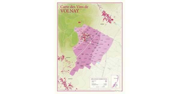 Carte des vins de Volnay Benoît France 30 × 40 cm avec climats et premiers crus délimités