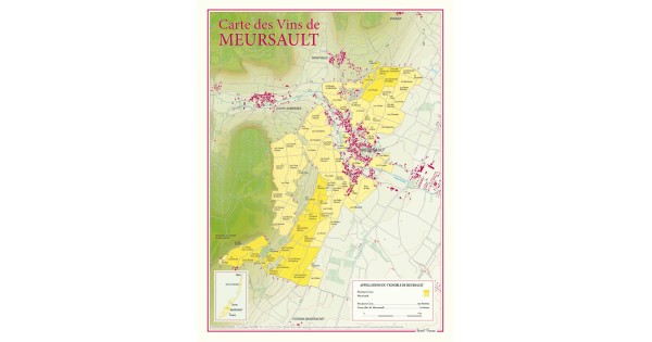 Carte des vins de Meursault Benoît France 30 × 40 cm, lieux-dits et premiers crus