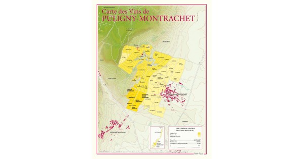 Carte de Puligny-Montrachet Benoît France 30 × 40 cm avec grands crus et premiers crus