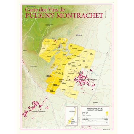 Carte de Puligny-Montrachet Benoît France 30 × 40 cm avec grands crus et premiers crus