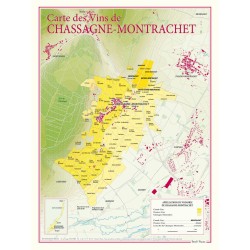 Carte de Chassagne-Montrachet Benoît France 30 × 40 cm, aires des crus en couleur