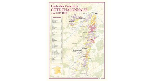 Carte de la Côte chalonnaise Benoît France 30 × 40 cm avec les communes viticoles
