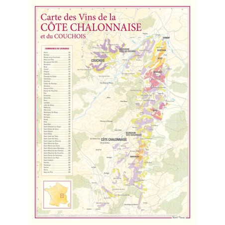 Carte de la Côte chalonnaise Benoît France 30 × 40 cm avec les communes viticoles