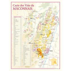 Carte des vins du Mâconnais Benoît France 30 × 40 cm, appellations et communes