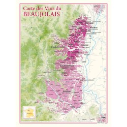 Carte des vins du Beaujolais Benoît France 30 × 40 cm, dix crus et limites des communes