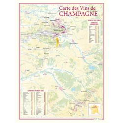 Carte générale des vins de Champagne Benoît France 30 × 40 cm avec régions et sous-régions