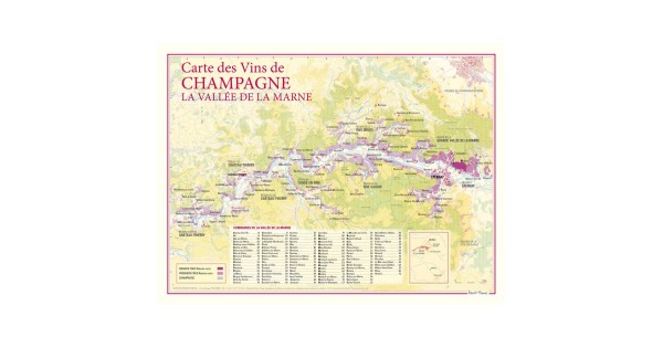 Carte de la Vallée de la Marne Benoît France 30 × 40 cm, vignobles de Champagne le long de la rivière
