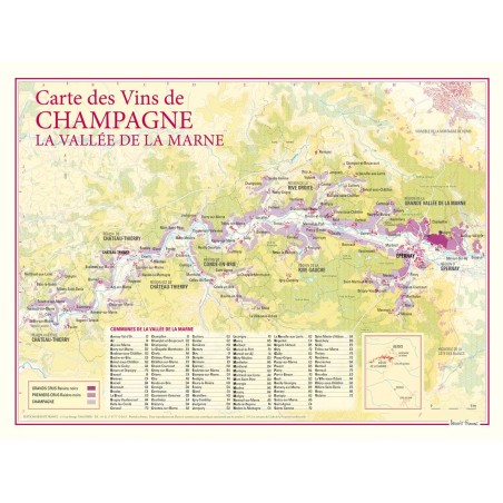 Carte de la Vallée de la Marne Benoît France 30 × 40 cm, vignobles de Champagne le long de la rivière
