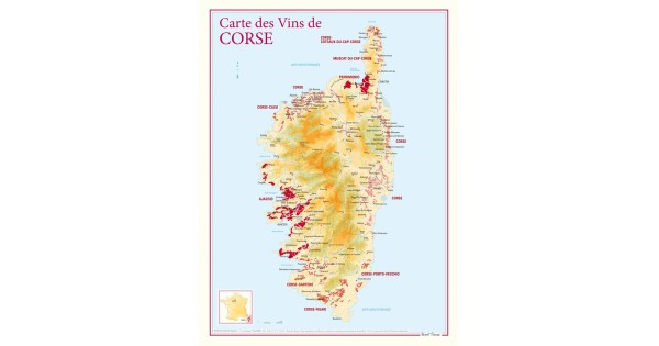 Carte des vins de Corse Benoît France 30 × 40 cm avec les appellations de l’île