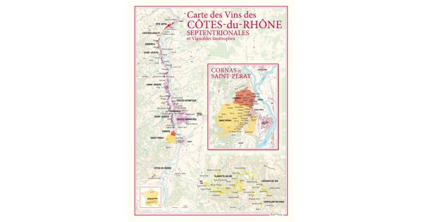 Carte des Côtes-du-Rhône septentrionales Benoît France 30 × 40 cm avec encart Cornas et Saint-Péray