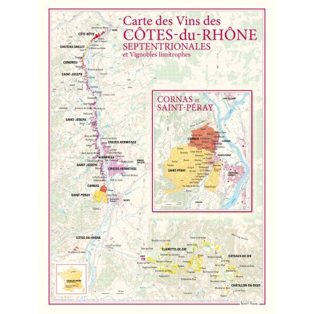 Carte des Côtes-du-Rhône septentrionales Benoît France 30 × 40 cm avec encart Cornas et Saint-Péray