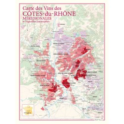 Carte des Côtes-du-Rhône méridionales Benoît France 30 × 40 cm avec les aires d’appellation