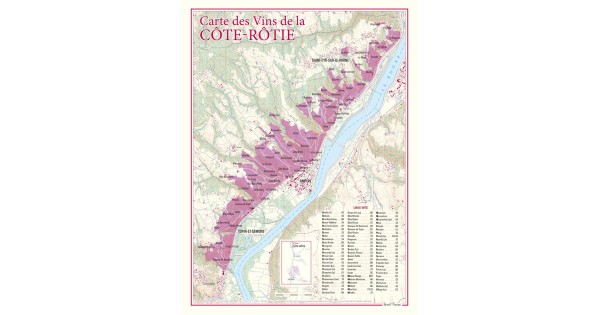 Carte de Côte-Rôtie Benoît France 30 × 40 cm, vignoble et tableau des lieux-dits