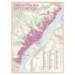 Carte de Côte-Rôtie Benoît France 30 × 40 cm, vignoble et tableau des lieux-dits