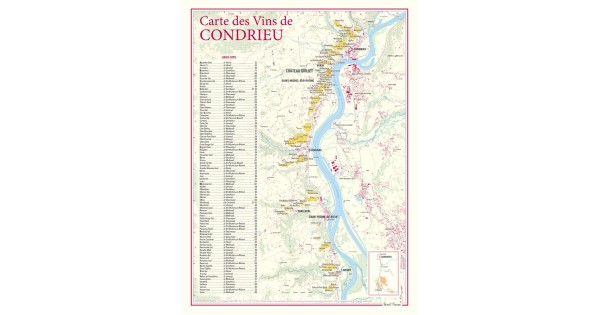 Carte de Condrieu Benoît France 30 × 40 cm avec Château-Grillet et les lieux-dits