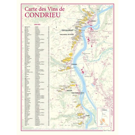 Carte de Condrieu Benoît France 30 × 40 cm avec Château-Grillet et les lieux-dits