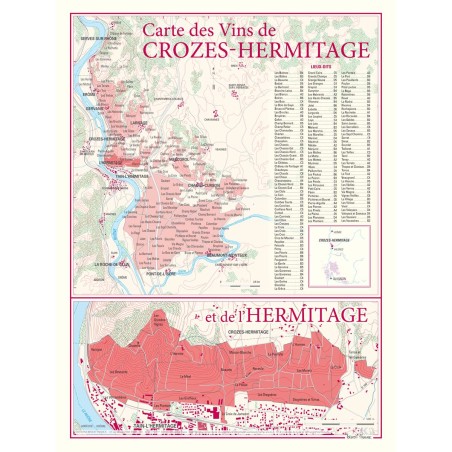 Carte de Crozes-Hermitage Benoît France 30 × 40 cm avec agrandissement de l’Hermitage