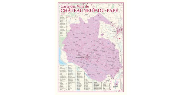 Carte de Châteauneuf-du-Pape Benoît France 30 × 40 cm avec index des lieux-dits