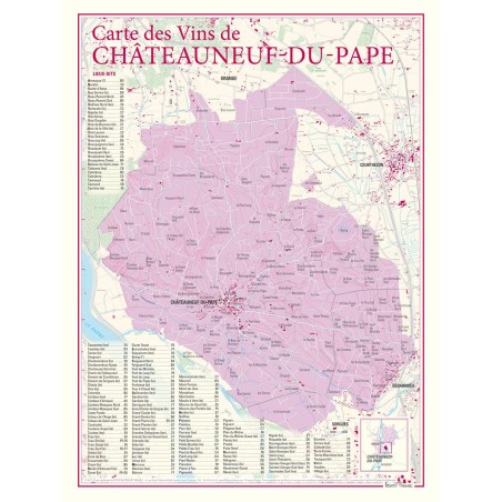 Carte de Châteauneuf-du-Pape Benoît France 30 × 40 cm avec index des lieux-dits