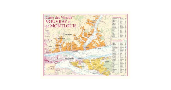 Carte de Vouvray et Montlouis Benoît France 30 × 40 cm, vignobles sur les deux rives de la Loire