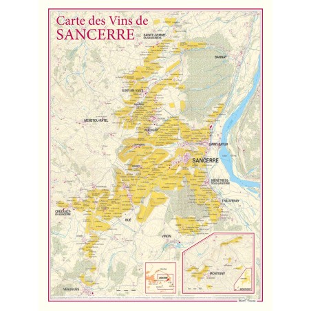 Carte des vins de Sancerre Benoît France 30 × 40 cm, communes et lieux-dits