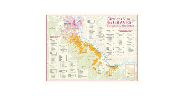 Carte des vins des Graves Benoît France 30 × 40 cm, communes et répertoire des domaines