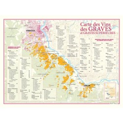 Carte des vins des Graves Benoît France 30 × 40 cm, communes et répertoire des domaines
