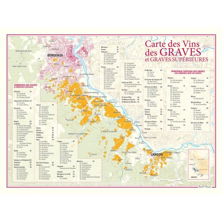 Carte des vins des Graves Benoît France 30 × 40 cm, communes et répertoire des domaines