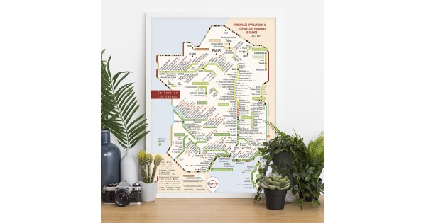Carte des vins Les Stations Originale Géovitis présentée sous cadre, cadre non fourni