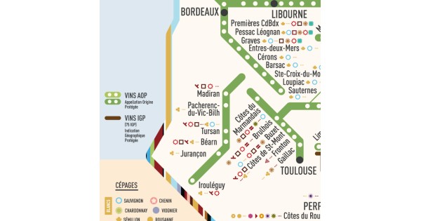 Détail des appellations et cépages sur la carte Les Stations Originale Géovitis