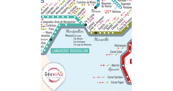 Détail du sud-est et de la Corse sur la carte Les Stations Pétillante Géovitis