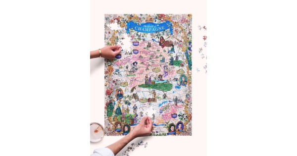 Carte du vignoble champenois du puzzle Water and Wines en cours d’assemblage