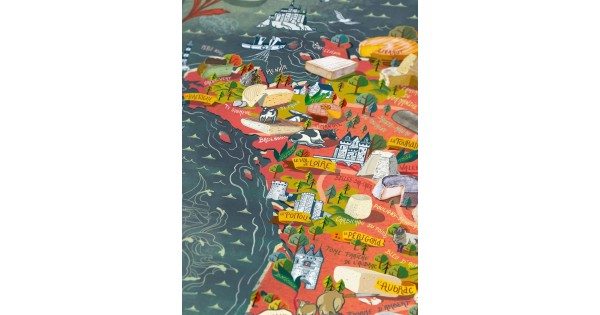 Détail des fromages illustrés sur le puzzle France Cheese Water and Wines