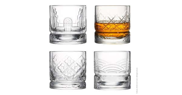 Les quatre décors des verres à whisky Dandy 30 cl La Rochère