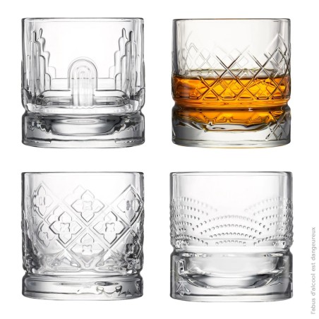 Les quatre décors des verres à whisky Dandy 30 cl La Rochère