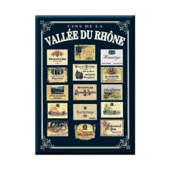Plaque métal Étiquettes de la Vallée du Rhône sur fond bleu, 30 × 40 cm