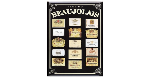 Carte métal Étiquettes du Beaujolais 15 × 21 cm sur fond noir
