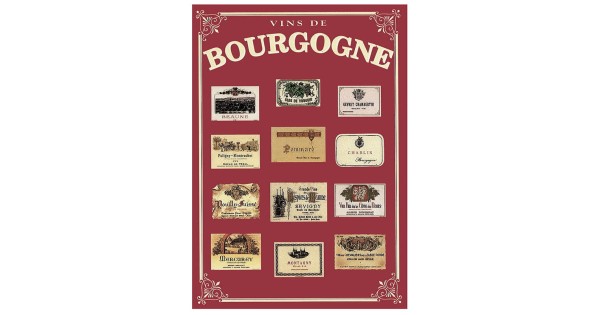 Carte décorative métal Étiquettes de Bourgogne 15 × 21 cm, fond rouge
