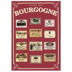 Carte décorative métal Étiquettes de Bourgogne 15 × 21 cm, fond rouge