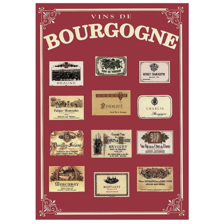 Carte décorative métal Étiquettes de Bourgogne 15 × 21 cm, fond rouge